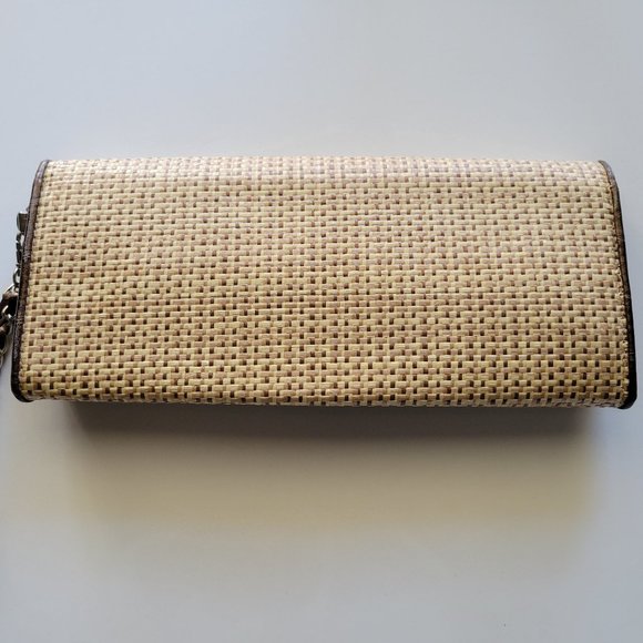 Womens Woven Straw Clutch Purse Beige Neutral Coin Wristlet Wallet Bow Handbag - Picture 3 of 6